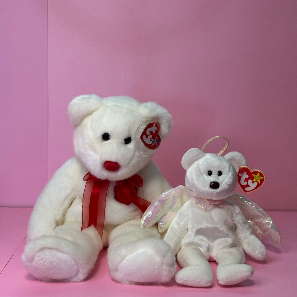 Ty beanie babies White bears Halo angel & Valentino Stuffed Animals Set